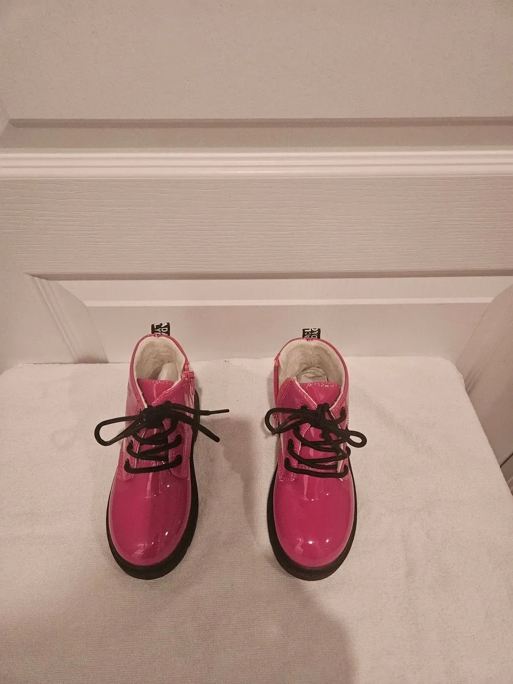Girls' Shiny Hot Pink Lace-Up Ankle Boots with Cozy Lining